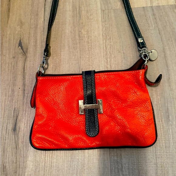 Vera Pelle Handbags - Vera Pelle Coral Pebbled Leather Crossbody